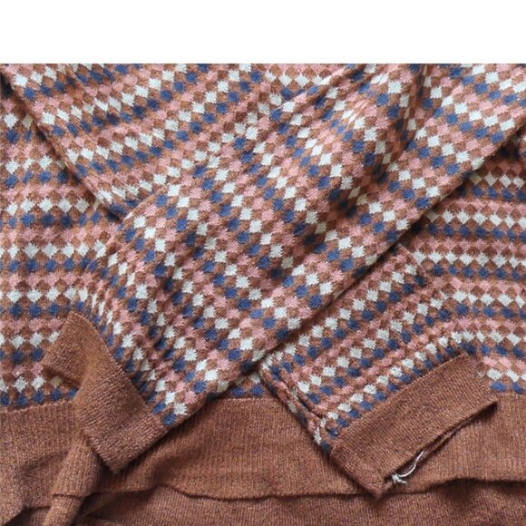 Brown thin sweater, with geometric pattern and metallic yarn. MNG, Size XS - Picture 5 of 9